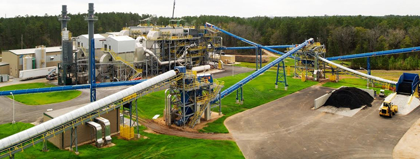 Panoramic daytime view of a biomass cogeneration facility
